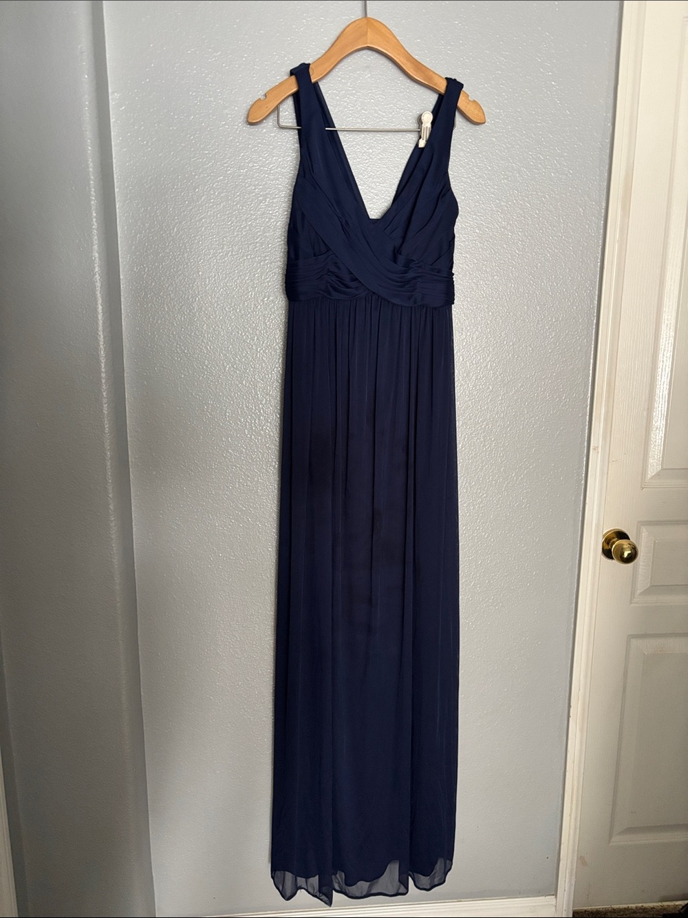 David's Bridal Navy Blue V-Neck Crisscross Empire Maxi Dress